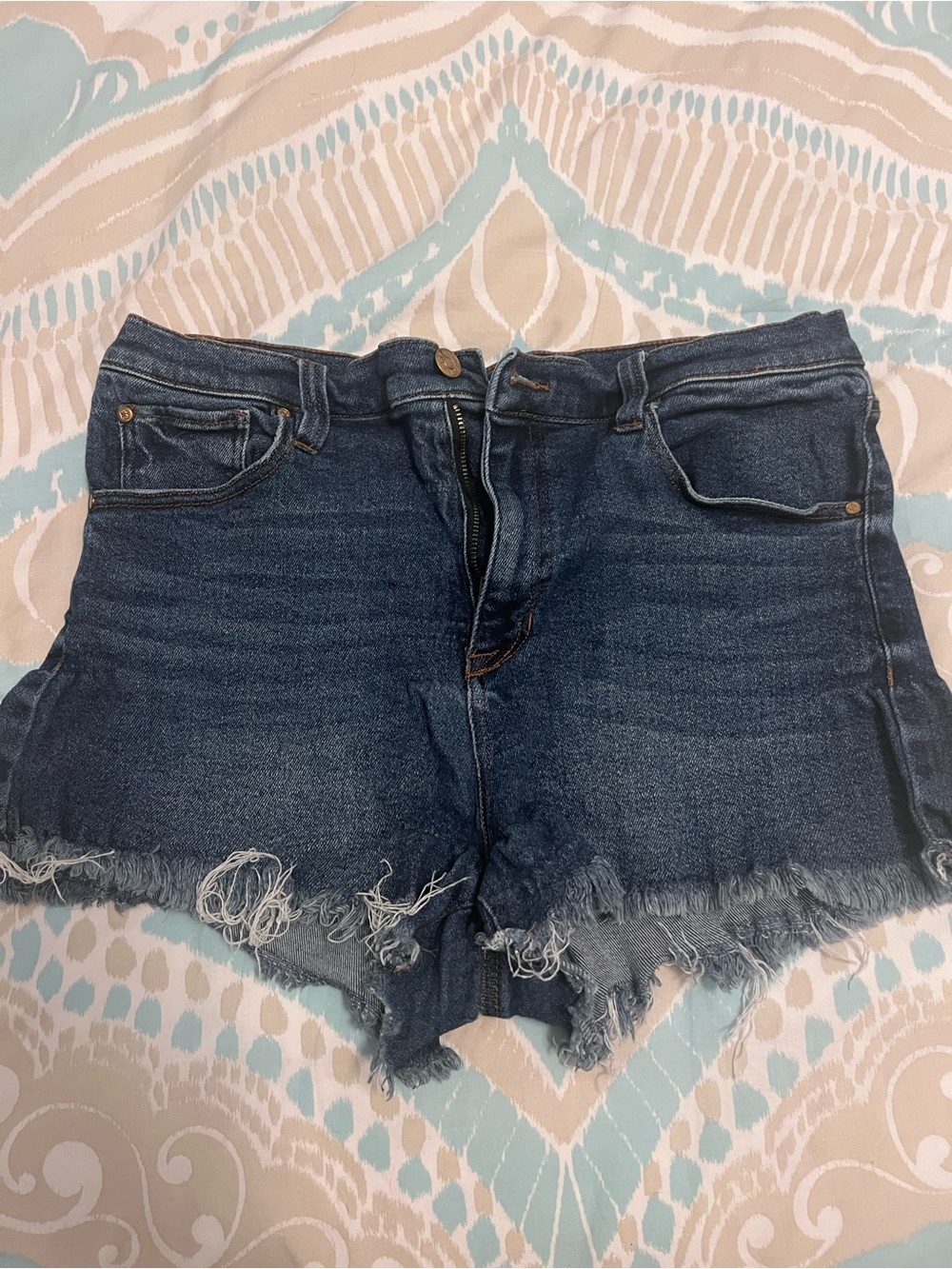 Celebrity Pink Dark Blue Frayed Hem Denim Shorts